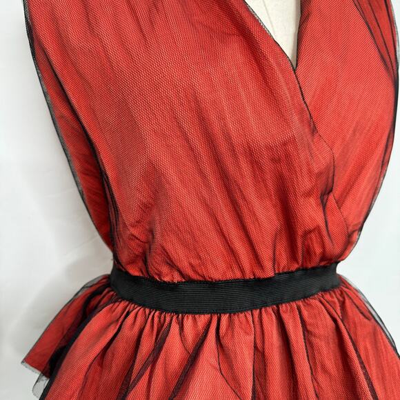 NWT Melissa Taffeta Peplum Dress Orange Black Tulle Mini Party Cocktail Size M - Picture 3 of 8